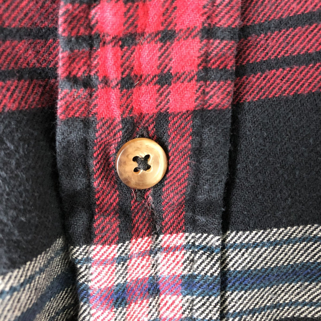 Brooks Brothers 346 Long-Sleeve Button-Down Flannel Check Shirt, Men's Size L (approx.) cotton navy blue type Vintage Second Hand