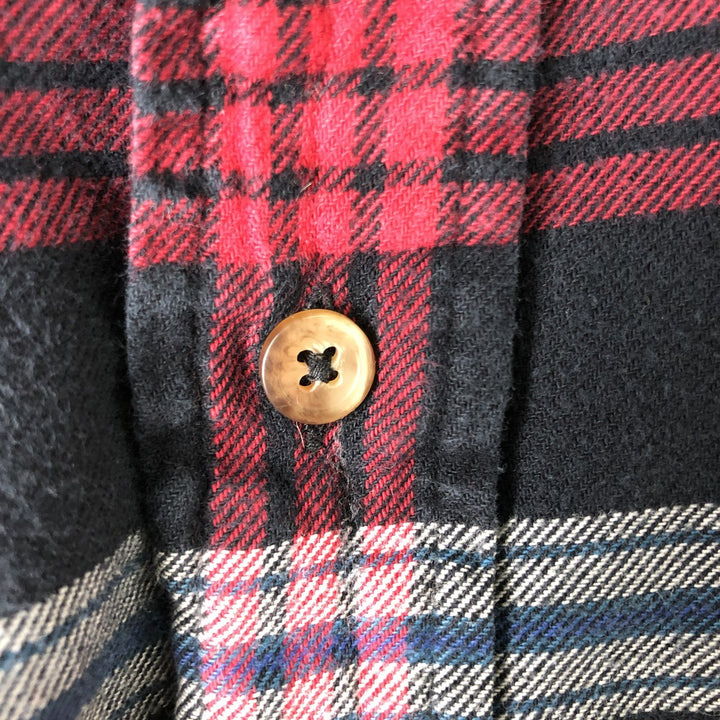 Brooks Brothers 346 Long-Sleeve Button-Down Flannel Check Shirt, Men's Size L (approx.) cotton navy blue type Vintage Second Hand
