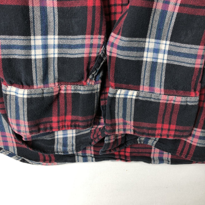 Brooks Brothers 346 Long-Sleeve Button-Down Flannel Check Shirt, Men's Size L (approx.) cotton navy blue type Vintage Second Hand