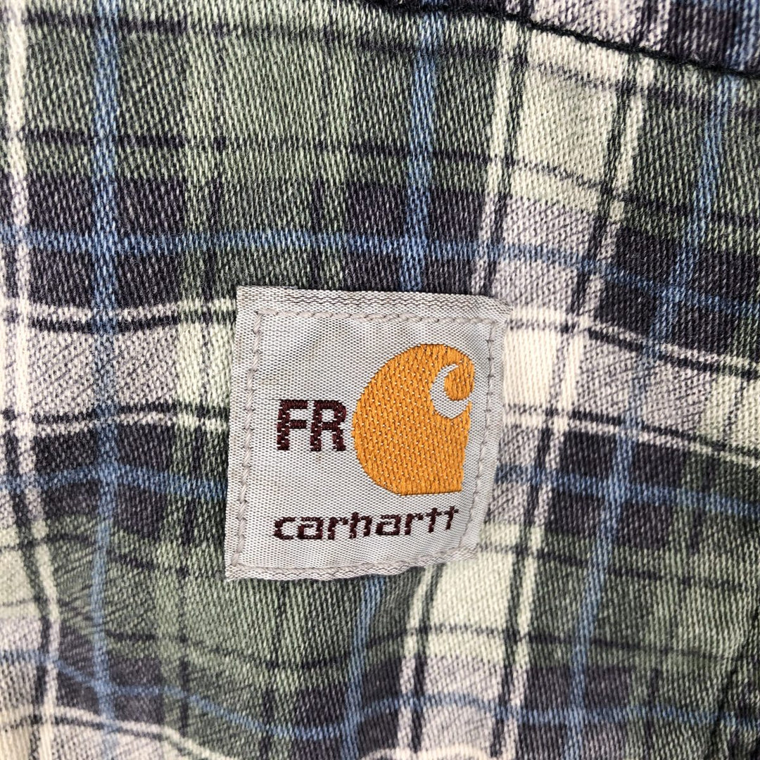 Carhartt FR Series Long-Sleeve Button-Down Light Flannel Check Shirt, Men's Size M (approx.) cotton Khaki type Vintage Second Hand