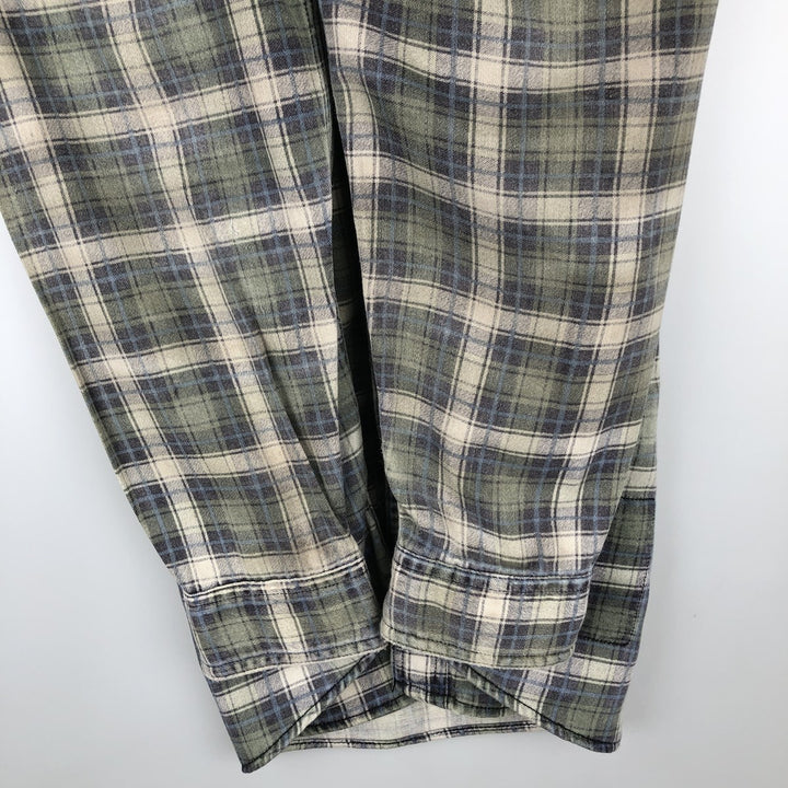 Carhartt FR Series Long-Sleeve Button-Down Light Flannel Check Shirt, Men's Size M (approx.) cotton Khaki type Vintage Second Hand