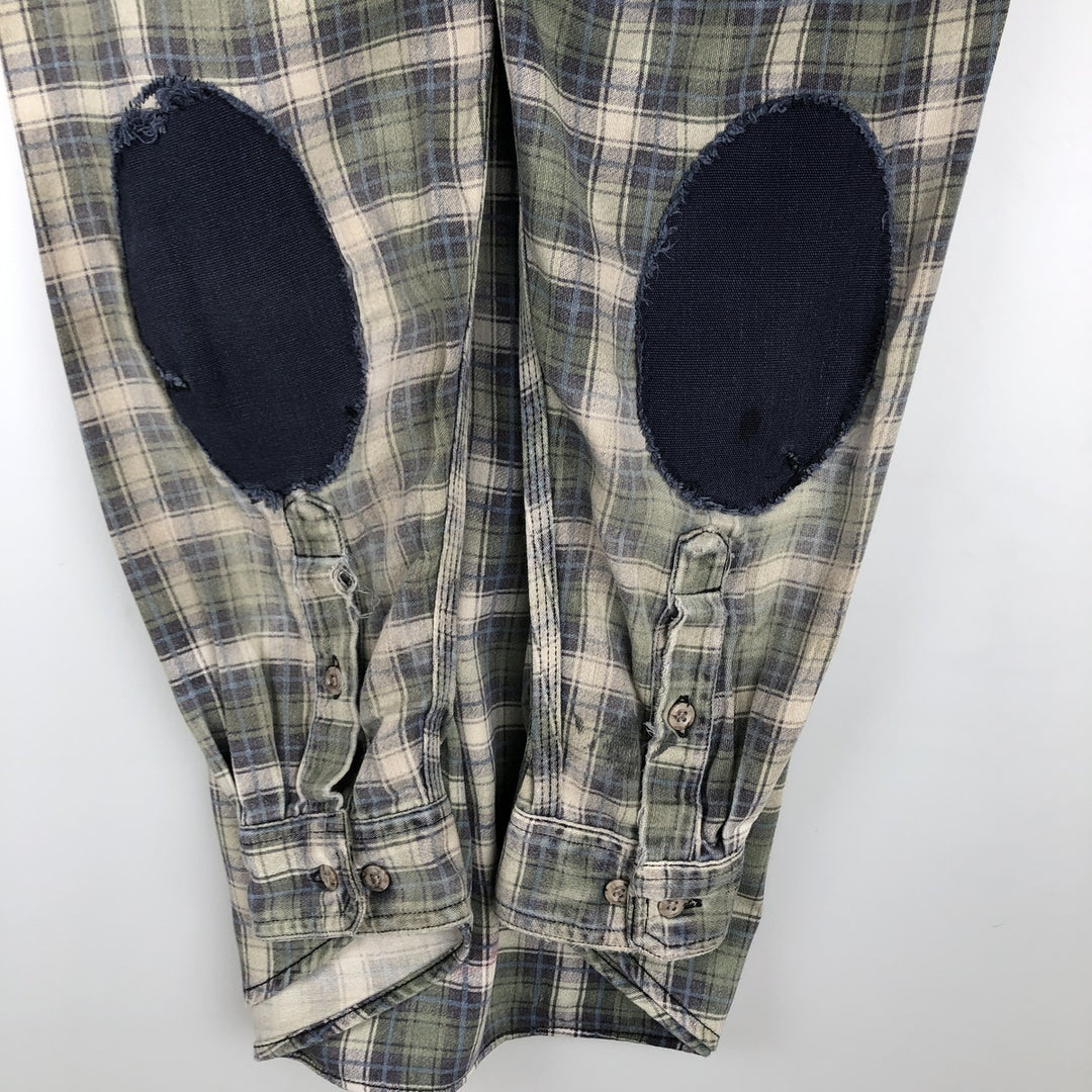 Carhartt FR Series Long-Sleeve Button-Down Light Flannel Check Shirt, Men's Size M (approx.) cotton Khaki type Vintage Second Hand