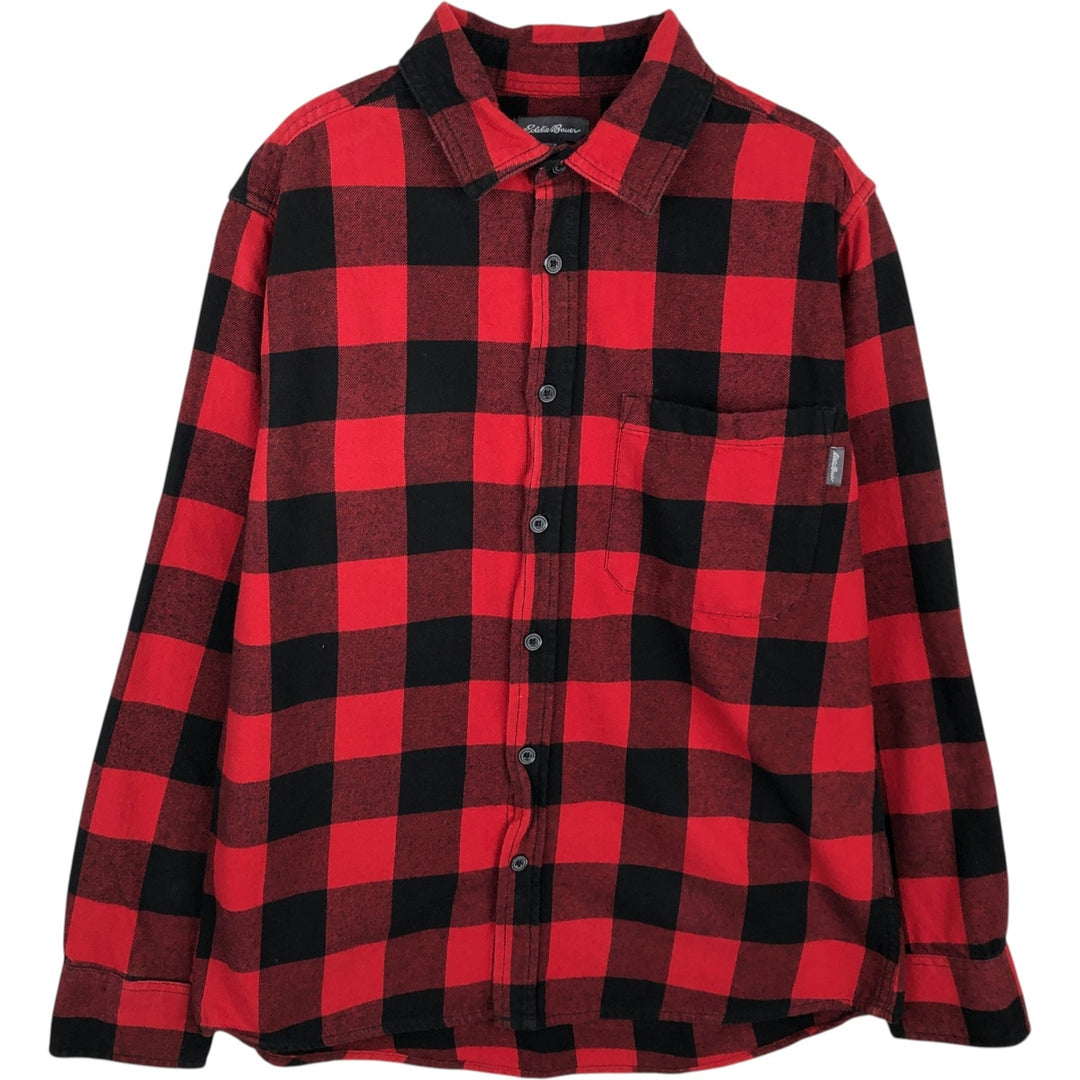 Eddie Bauer Buffalo Check Long-Sleeve Light Flannel Check Shirt, Men's Size M (approx.) cotton red type Vintage Second Hand