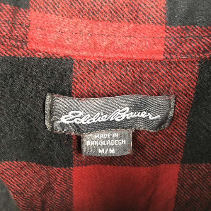 Eddie Bauer Buffalo Check Long-Sleeve Light Flannel Check Shirt, Men's Size M (approx.) cotton red type Vintage Second Hand