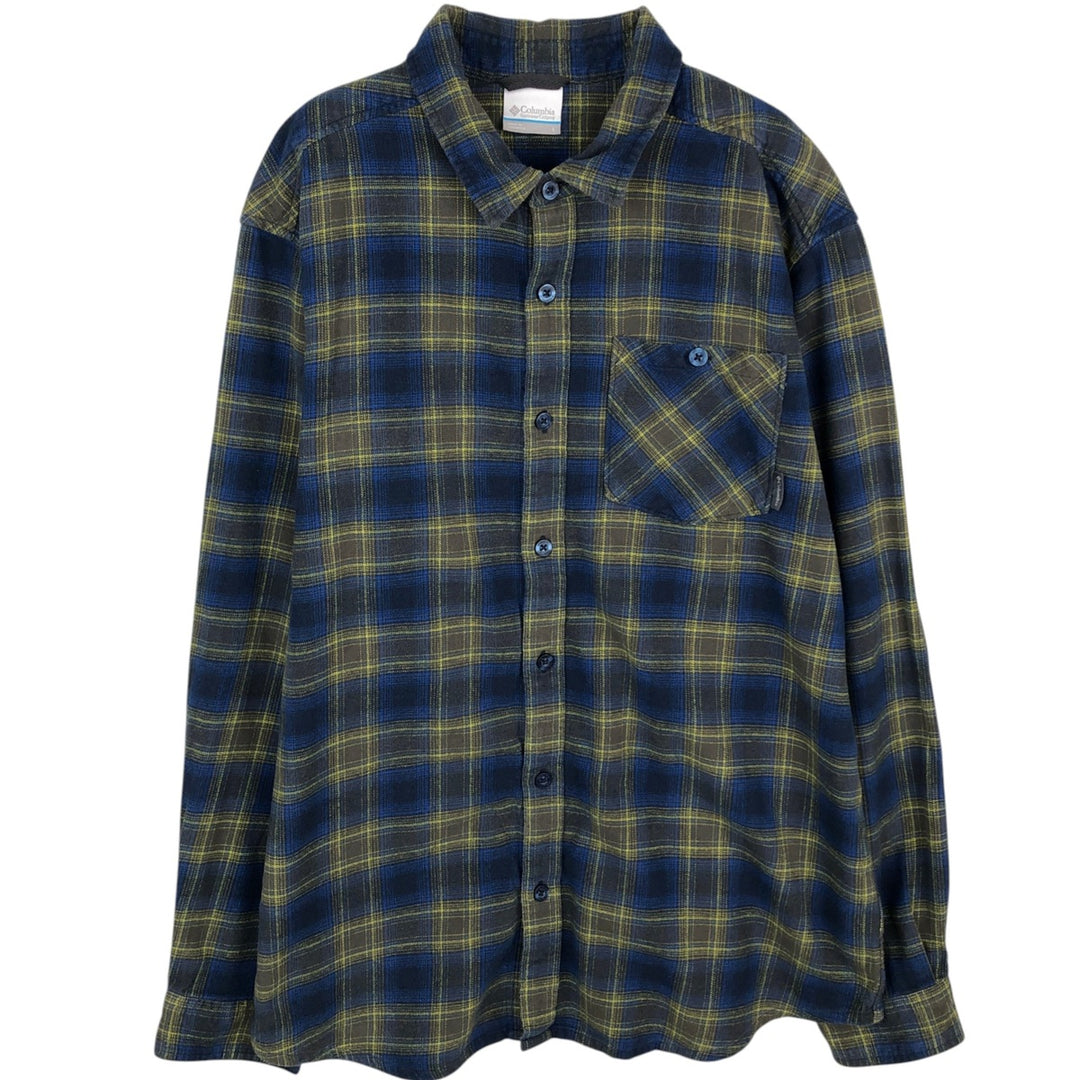 Columbia Lightflannel Check Shirt, Men's Size L cotton green type Vintage Second Hand