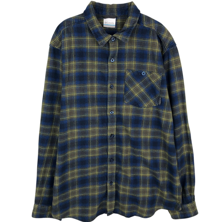 Columbia Lightflannel Check Shirt, Men's Size L cotton green type Vintage Second Hand