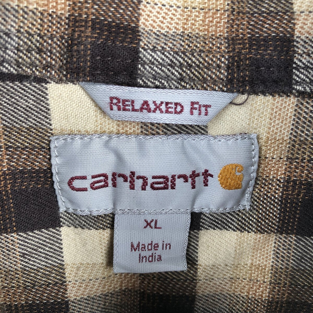 Carhartt Relaxed Fit Long Sleeve Button-Down Light Flannel Check Shirt, Men's Size XL cotton brown type Vintage Second Hand