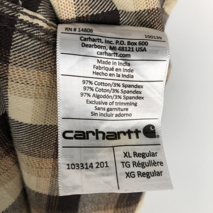 Carhartt Relaxed Fit Long Sleeve Button-Down Light Flannel Check Shirt, Men's Size XL cotton brown type Vintage Second Hand