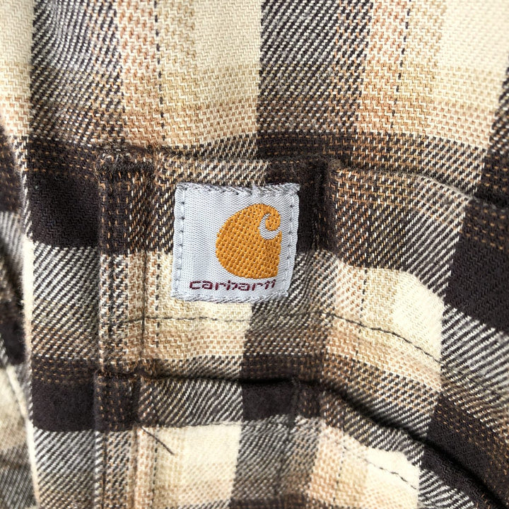 Carhartt Relaxed Fit Long Sleeve Button-Down Light Flannel Check Shirt, Men's Size XL cotton brown type Vintage Second Hand