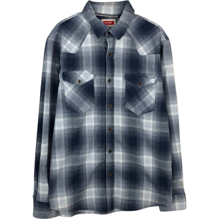 Wrangler Western Flannel Check Shirt, Men's Size M (approx.) cotton navy blue type Vintage Second Hand