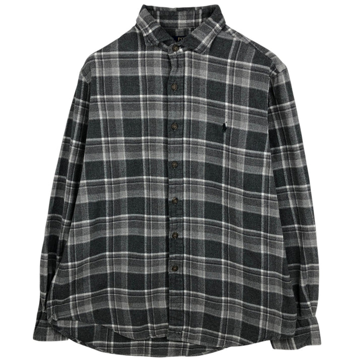 Ralph Lauren POLO RALPH LAUREN CLASSIC FIT long-sleeved flannel check shirt, men's size L cotton gray type Vintage Second Hand