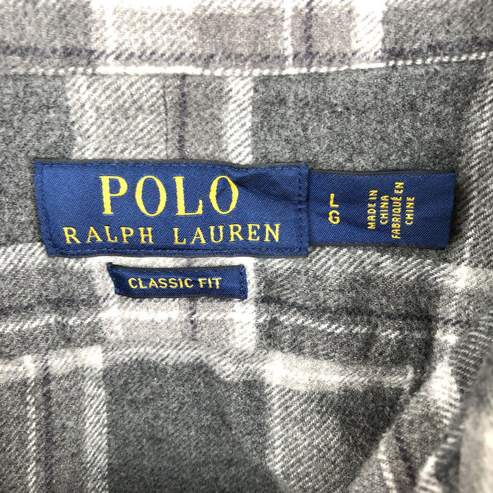 Ralph Lauren POLO RALPH LAUREN CLASSIC FIT long-sleeved flannel check shirt, men's size L cotton gray type Vintage Second Hand