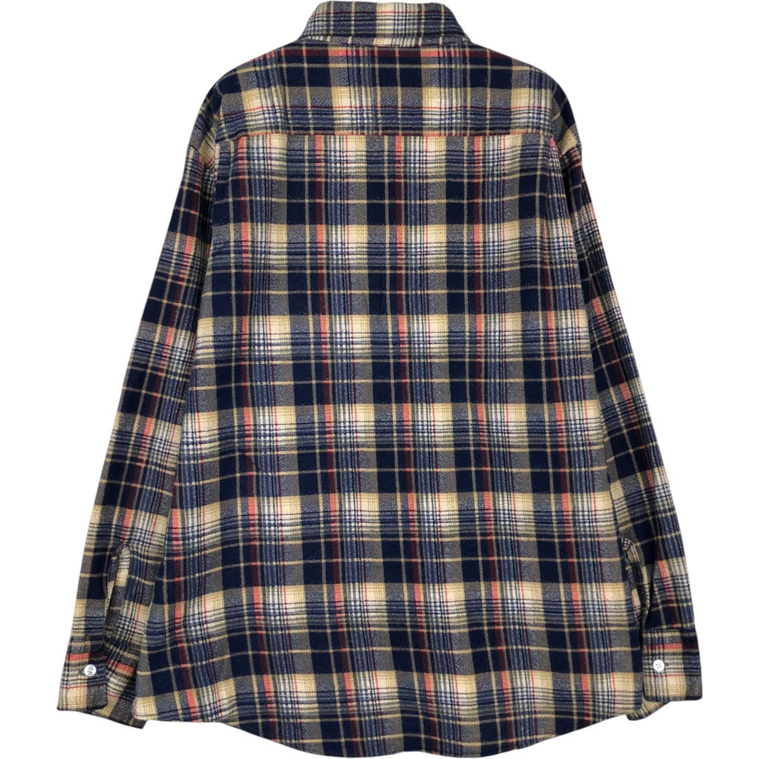 Sears Men's Store Long-Sleeve Flannel Check Shirt, Men's Size L (approx.) cotton navy blue type Vintage Second Hand