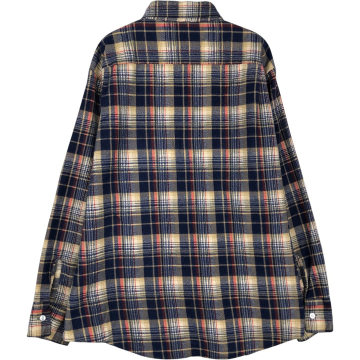 Sears Men's Store Long-Sleeve Flannel Check Shirt, Men's Size L (approx.) cotton navy blue type Vintage Second Hand