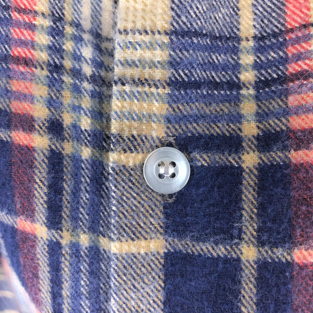 Sears Men's Store Long-Sleeve Flannel Check Shirt, Men's Size L (approx.) cotton navy blue type Vintage Second Hand