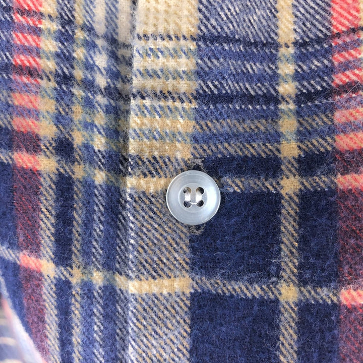 Sears Men's Store Long-Sleeve Flannel Check Shirt, Men's Size L (approx.) cotton navy blue type Vintage Second Hand