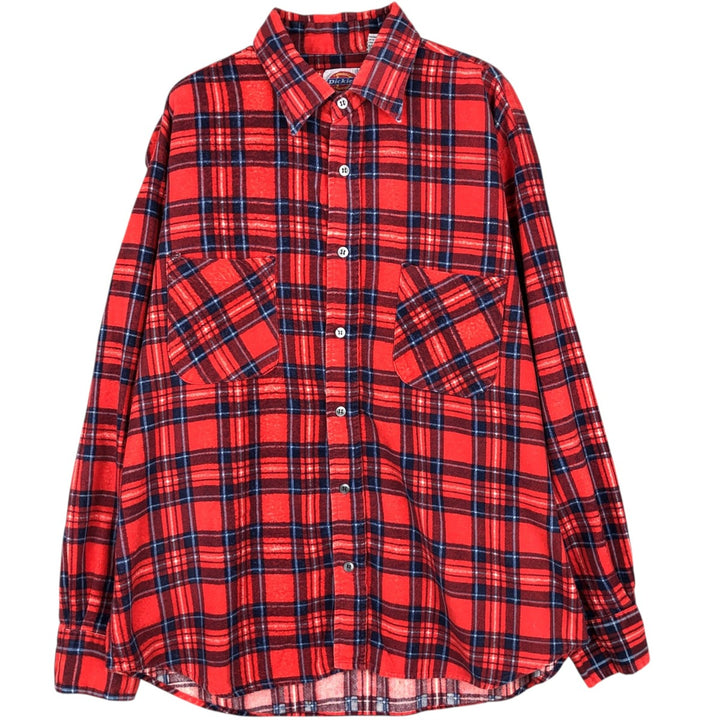 80s-90'S Dickies Long-Sleeve Flannel Check Shirt, Men's Size L (Equivalent), Vintage cotton red type Vintage Second Hand