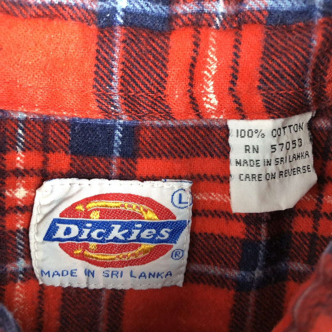 80s-90'S Dickies Long-Sleeve Flannel Check Shirt, Men's Size L (Equivalent), Vintage cotton red type Vintage Second Hand