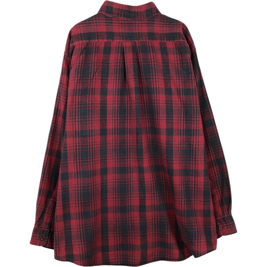 LLBean Long-Sleeve Button-Down Flannel Check Shirt, Made in USA, Men's Size XL (approx.) cotton red type Vintage Second Hand