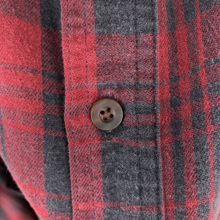 LLBean Long-Sleeve Button-Down Flannel Check Shirt, Made in USA, Men's Size XL (approx.) cotton red type Vintage Second Hand