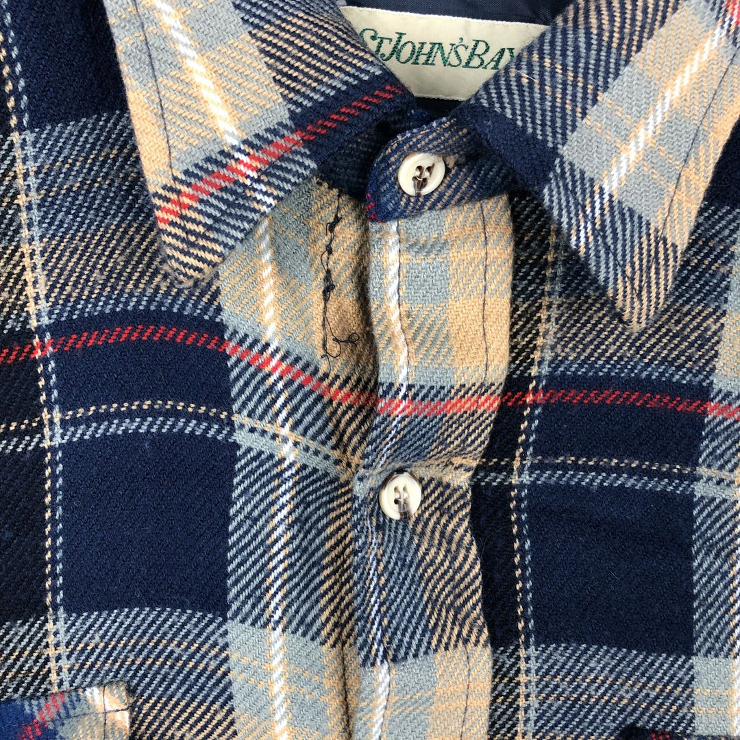 1990'S St. John's Bay Long-Sleeve Flannel Check Shirt, Men's Size L (approx.), Vintage acrylic blue type Vintage Second Hand
