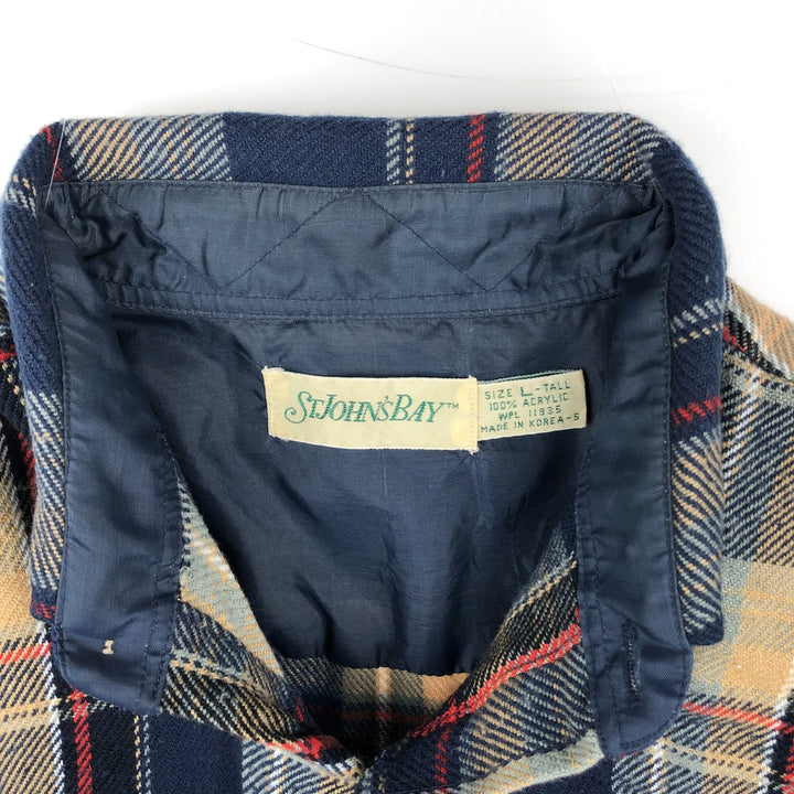 1990'S St. John's Bay Long-Sleeve Flannel Check Shirt, Men's Size L (approx.), Vintage acrylic blue type Vintage Second Hand