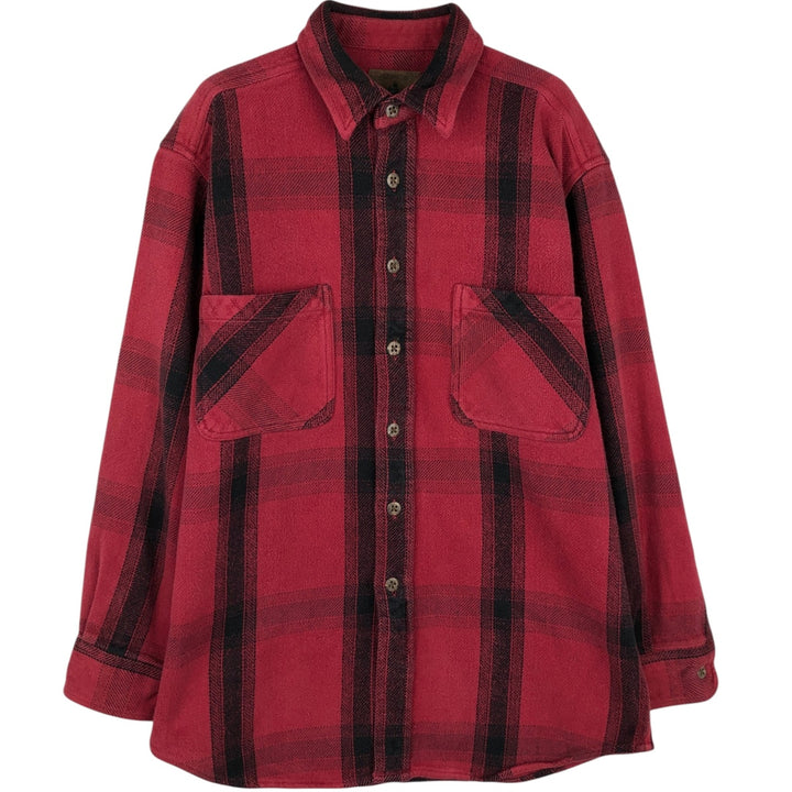 St. John's Bay Long-Sleeve Heavy Flannel Check Shirt, Men's Size M (approx.) cotton red type Vintage Second Hand