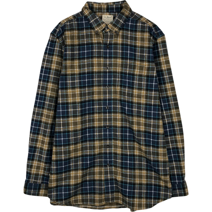 90s-00'S LL Bean Traditional Fit Long Sleeve Button-Down Light Flannel Check Shirt, Men's Size L, Vintage cotton navy blue type Vintage Second Hand