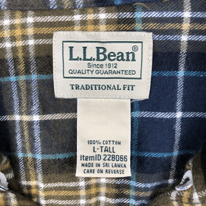 90s-00'S LL Bean Traditional Fit Long Sleeve Button-Down Light Flannel Check Shirt, Men's Size L, Vintage cotton navy blue type Vintage Second Hand