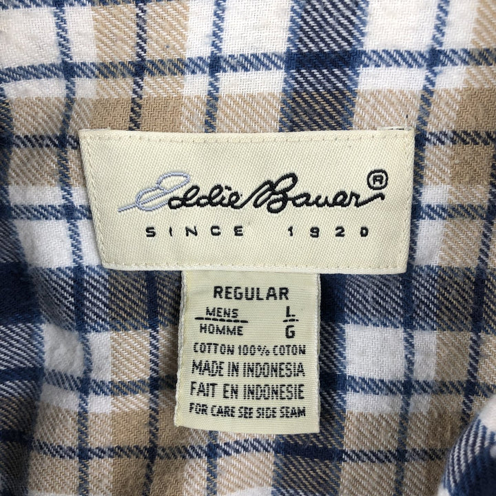 2000'S Eddie Bauer Long-Sleeve Button-Down Light Flannel Check Shirt, Men's Size L (approx.) cotton black type Vintage Second Hand