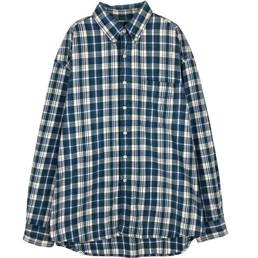 90'S GAP Vintage Long Sleeve Button-Down Flannel Check Shirt, Men's Size L cotton blue type Vintage Second Hand