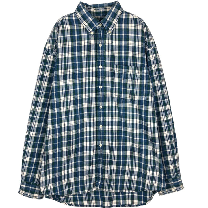 90'S GAP Vintage Long Sleeve Button-Down Flannel Check Shirt, Men's Size L cotton blue type Vintage Second Hand