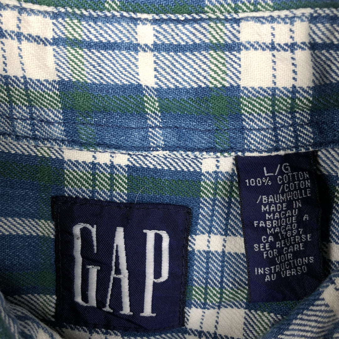 90'S GAP Vintage Long Sleeve Button-Down Flannel Check Shirt, Men's Size L cotton blue type Vintage Second Hand