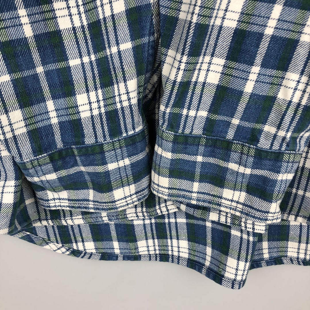 90'S GAP Vintage Long Sleeve Button-Down Flannel Check Shirt, Men's Size L cotton blue type Vintage Second Hand