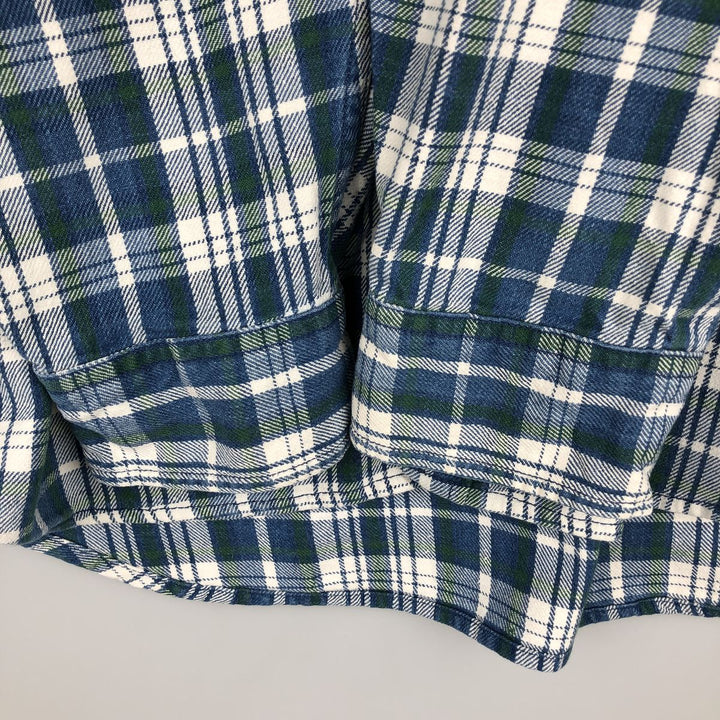 90'S GAP Vintage Long Sleeve Button-Down Flannel Check Shirt, Men's Size L cotton blue type Vintage Second Hand