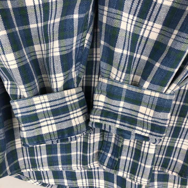 90'S GAP Vintage Long Sleeve Button-Down Flannel Check Shirt, Men's Size L cotton blue type Vintage Second Hand