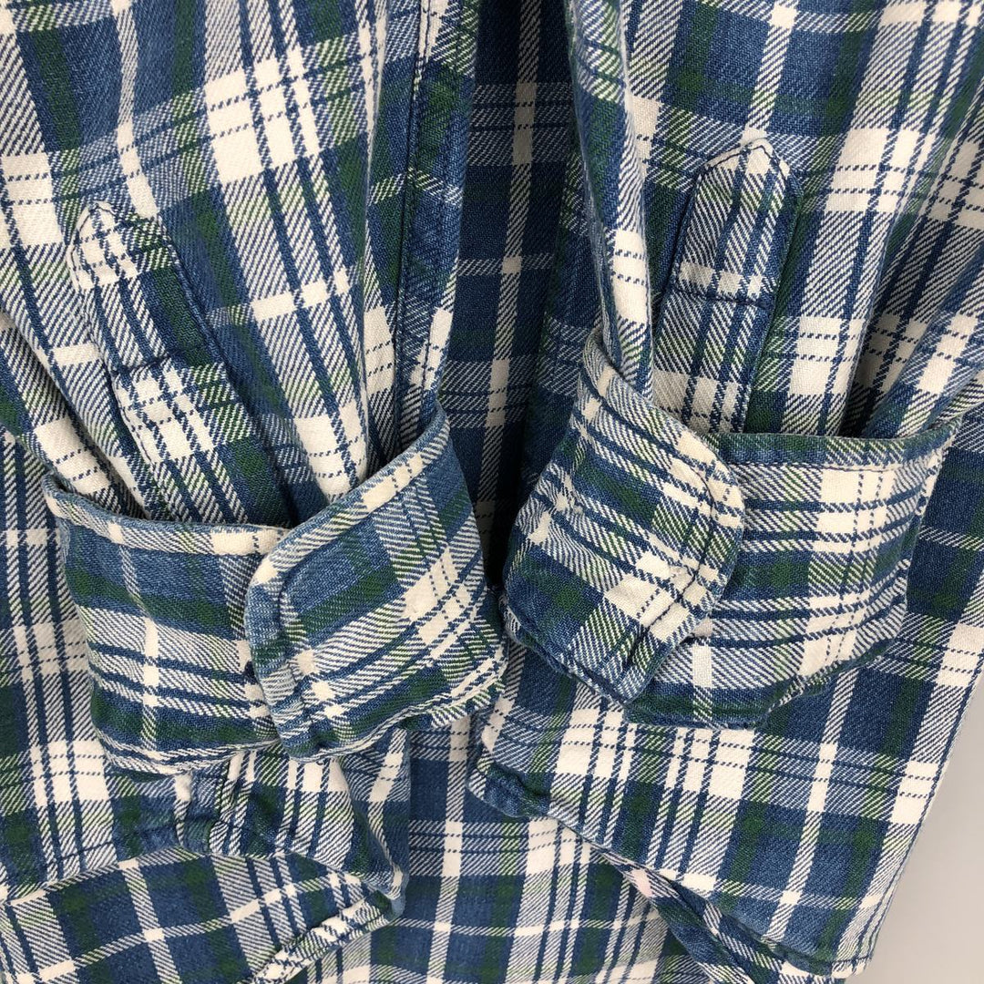 90'S GAP Vintage Long Sleeve Button-Down Flannel Check Shirt, Men's Size L cotton blue type Vintage Second Hand