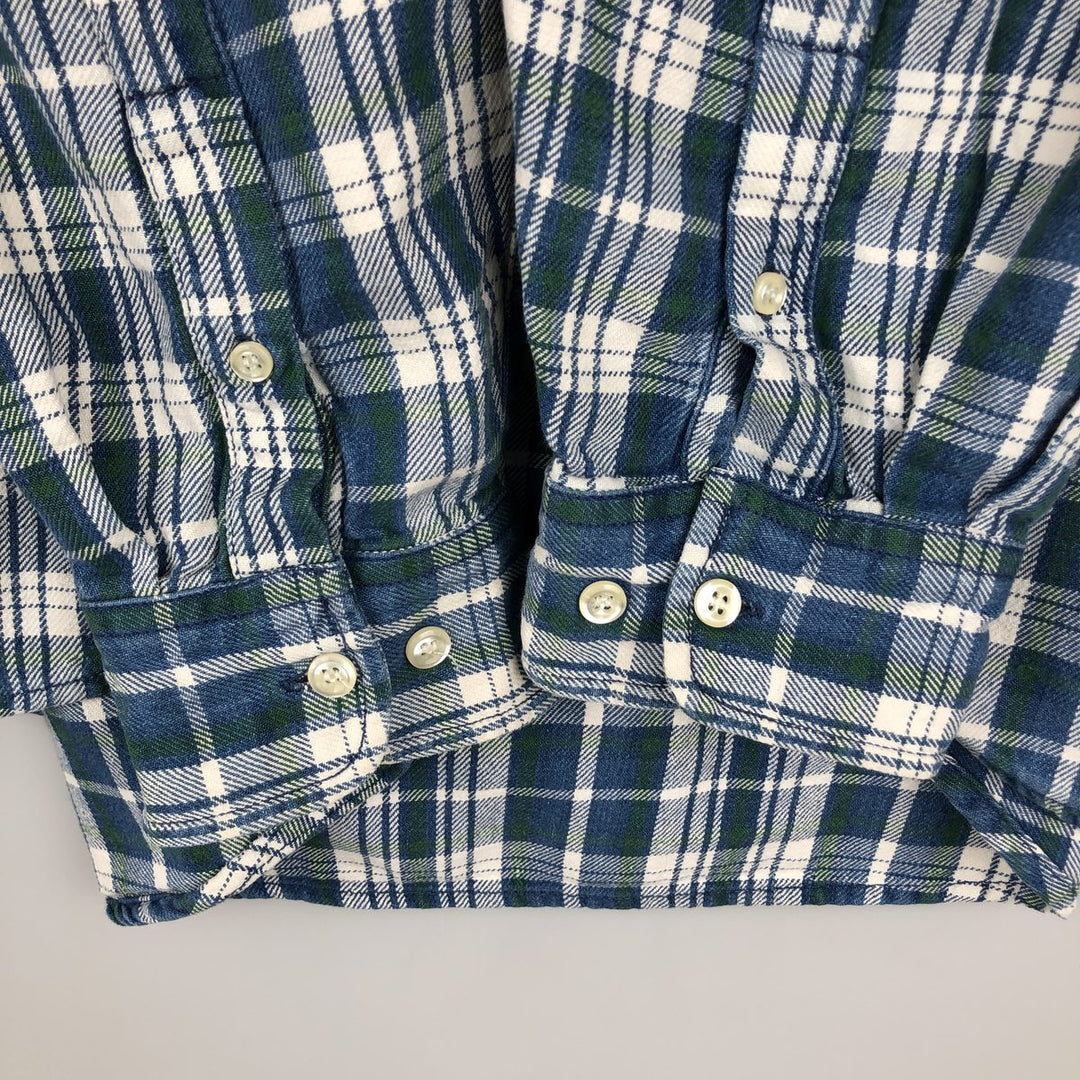 90'S GAP Vintage Long Sleeve Button-Down Flannel Check Shirt, Men's Size L cotton blue type Vintage Second Hand