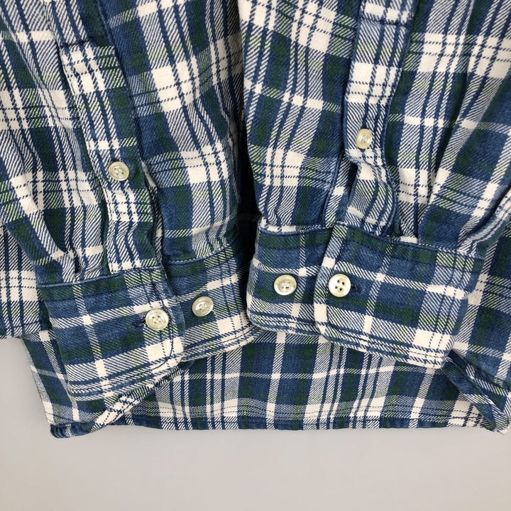 90'S GAP Vintage Long Sleeve Button-Down Flannel Check Shirt, Men's Size L cotton blue type Vintage Second Hand