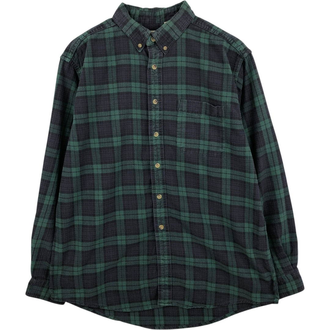 LLBean Long Sleeve Button-Down Flannel Check Shirt, Made in Canada, Men's Size L cotton green type Vintage Second Hand