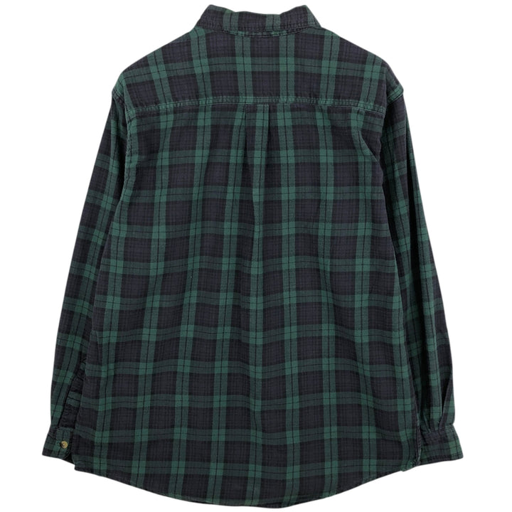 LLBean Long Sleeve Button-Down Flannel Check Shirt, Made in Canada, Men's Size L cotton green type Vintage Second Hand