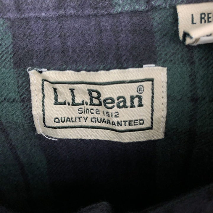 LLBean Long Sleeve Button-Down Flannel Check Shirt, Made in Canada, Men's Size L cotton green type Vintage Second Hand