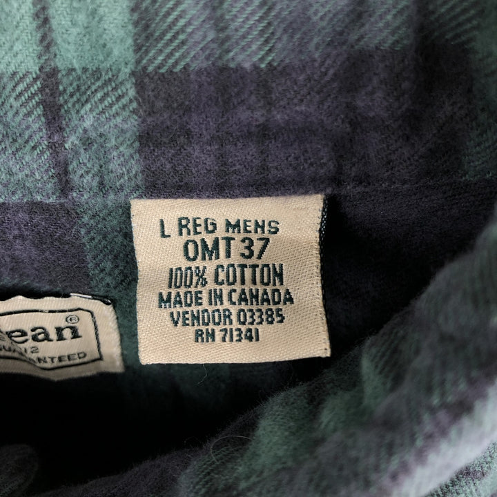 LLBean Long Sleeve Button-Down Flannel Check Shirt, Made in Canada, Men's Size L cotton green type Vintage Second Hand