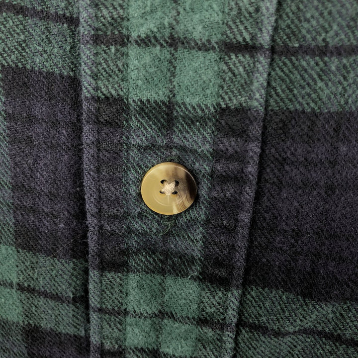 LLBean Long Sleeve Button-Down Flannel Check Shirt, Made in Canada, Men's Size L cotton green type Vintage Second Hand