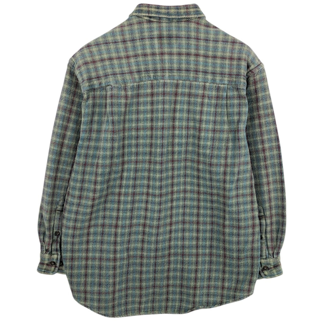 Eddie Bauer long-sleeved button-down heavy flannel check shirt, men's size M cotton green type yellow green Vintage Second Hand