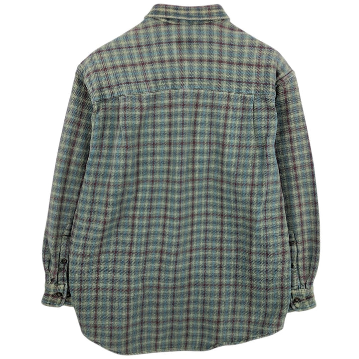 Eddie Bauer long-sleeved button-down heavy flannel check shirt, men's size M cotton green type yellow green Vintage Second Hand
