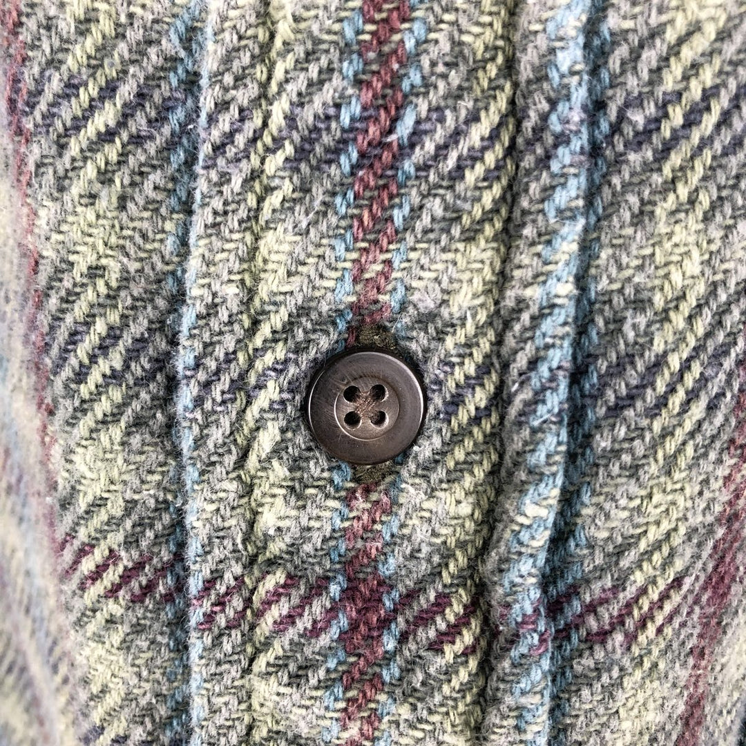 Eddie Bauer long-sleeved button-down heavy flannel check shirt, men's size M cotton green type yellow green Vintage Second Hand