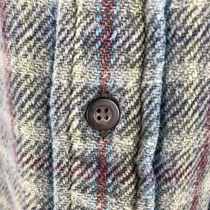 Eddie Bauer long-sleeved button-down heavy flannel check shirt, men's size M cotton green type yellow green Vintage Second Hand