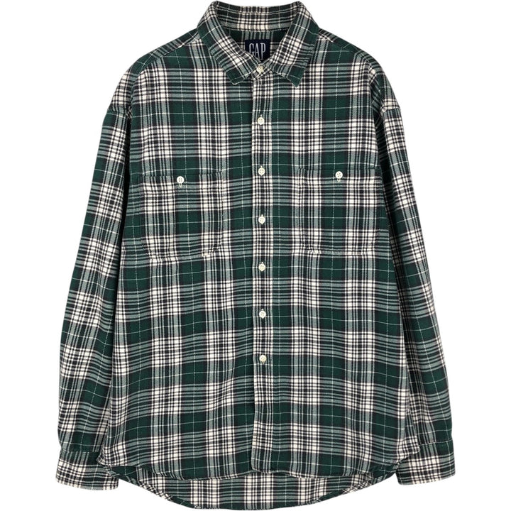 90'S GAP Vintage Long Sleeve Flannel Check Shirt, Men's XL unclear green type Vintage Second Hand