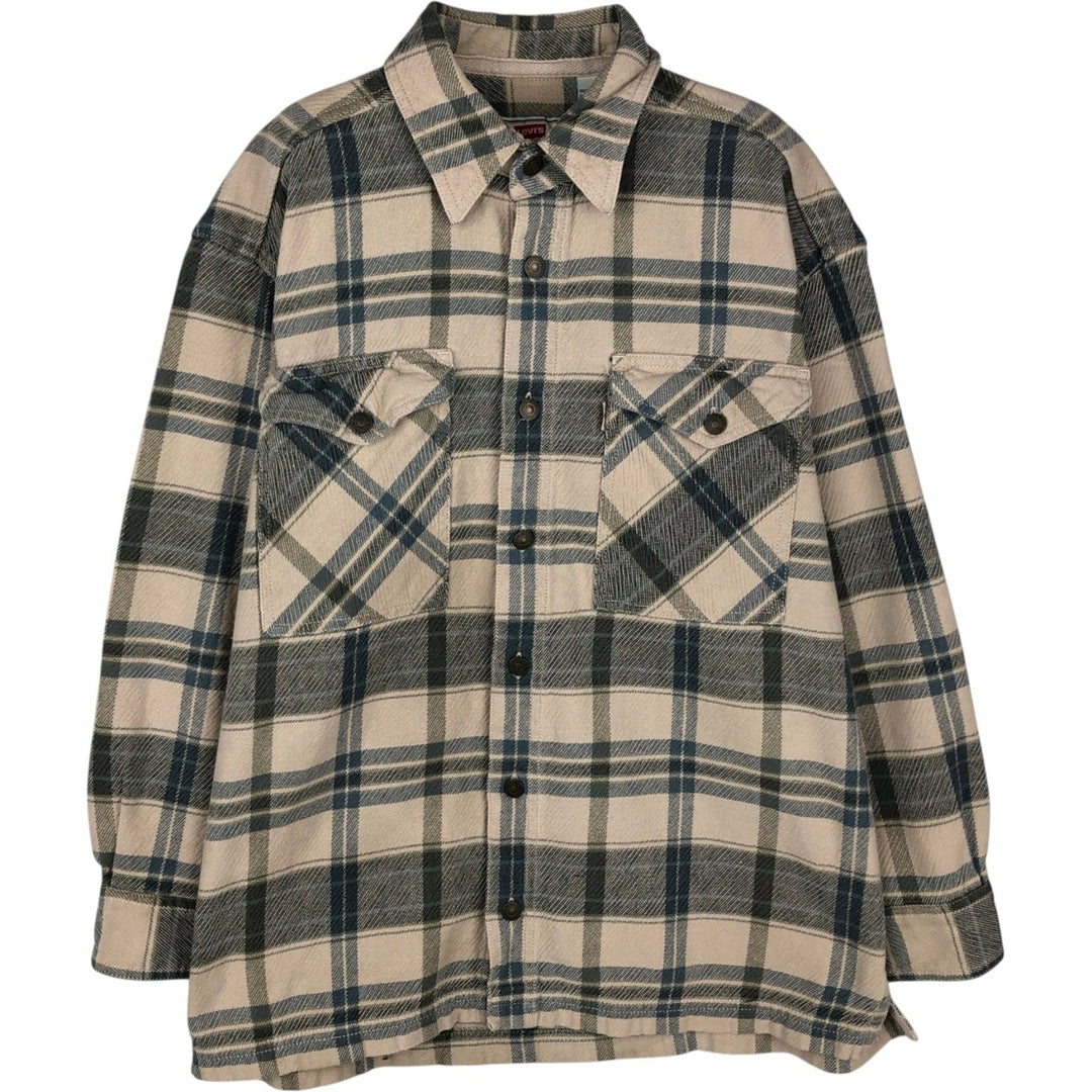 Levi's Check Pattern Long-Sleeve Flannel Check Shirt, Women's Size L (approx.) cotton Beige type Vintage Second Hand
